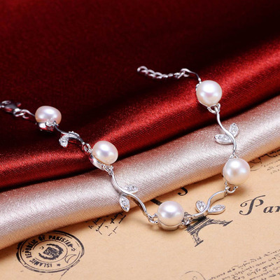 諸暨山下湖珍珠 銀飾品批發925銀鑲AAA級無暇天然淡水珍珠手鏈