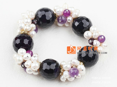 天然白珍珠紫瑪瑙彈力手鏈-寶石飾品-寶石手鏈-阿勇時尚飾品批發網,專業的寶石飾品批發網,在線提供大量時尚寶石飾品