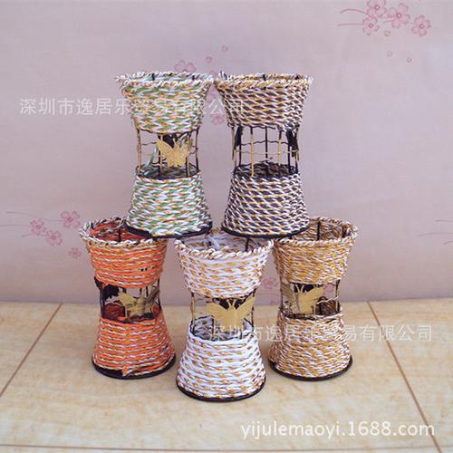 古典藤編花籃藤編工藝品鐵藝花架插花花籃花器花桶小花籃批發