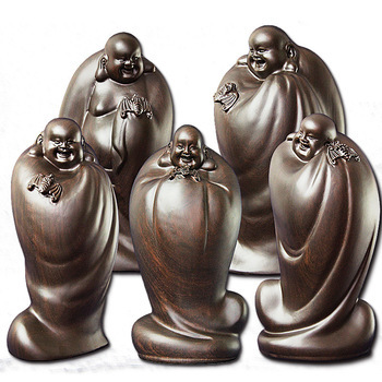 銘寶工藝 非洲黑檀木 五福臨門 彌勒佛像擺件 批發木雕工藝品