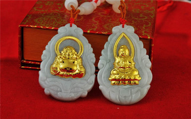 批發采購玉器工藝品-金鑲玉觀音佛公吊墜千足金金鑲玉菩薩彌勒佛翡翠A貨吊墜已開光批.
