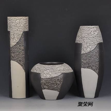 工廠定制批發陶瓷花瓶三件套裝飾工藝品 可定制手繪