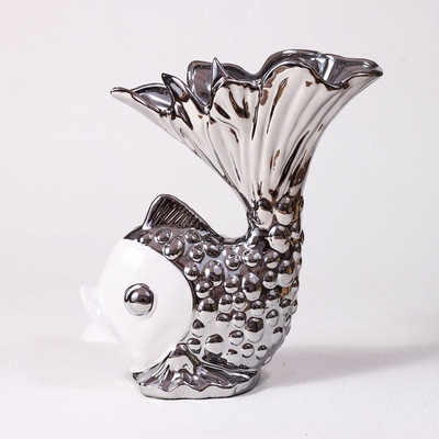 【云中閣 陶瓷家居擺件 陶瓷鍍銀雕刻 鯉魚母子一對】價格,廠家,圖片,陶瓷工藝品,昌江區云中閣陶瓷行-