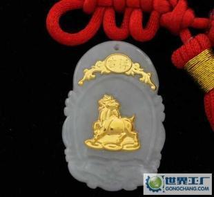 金鑲玉 A貨玉+千足金 三羊開泰 玉鑲金加工 金鑲玉批發_禮品、工藝品、飾品_世界工廠網中國產品信息庫