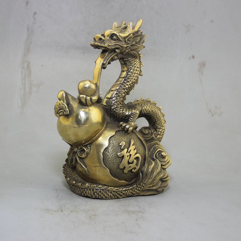 復古做舊古玩雜項廠家批發收藏工藝品黃銅葫蘆龍吐珠擺件