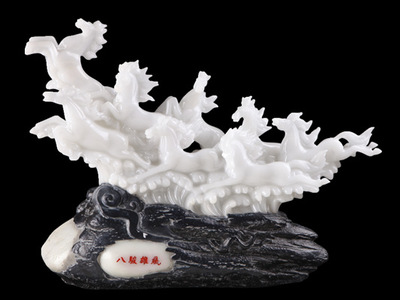 【批發仿玉工藝品樹脂 八駿雄風白玉工藝品擺件 風水招財家居擺設】價格,廠家,圖片,塑料、樹脂工藝品,深圳市如一精品制造-